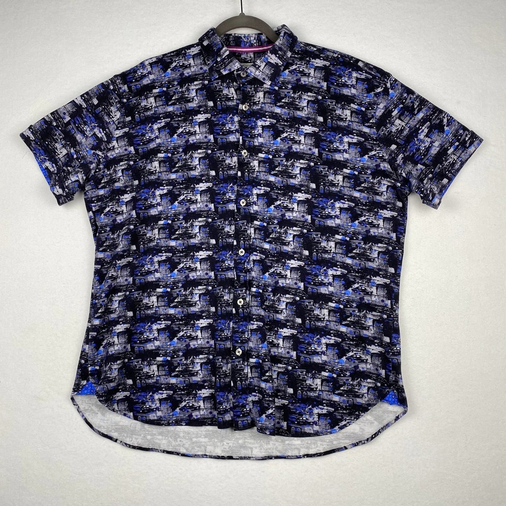 Williams & Kent Sz XXL Car Print Knit Sport‎ Short Sleeve Button Down Shirt